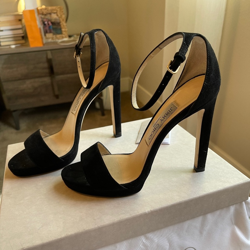 Jimmy Choo Misty 120 Black Suede Heel Sandal Size 37.5